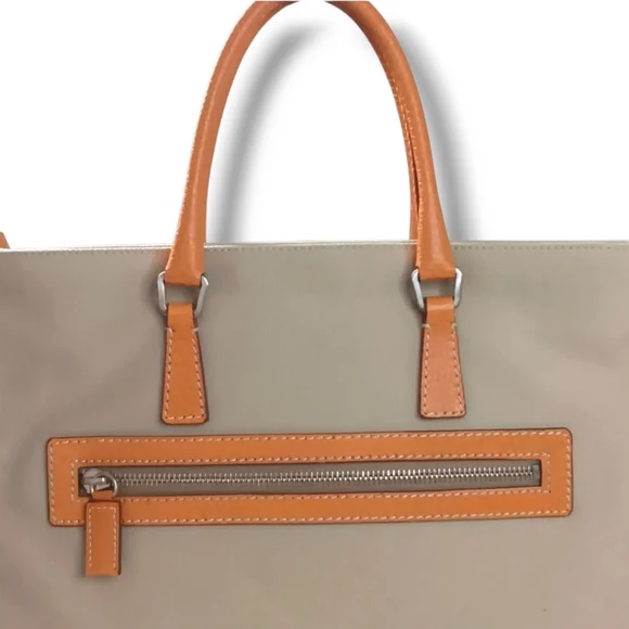 Prada Cinghiale Trimmed Y2K Cream Tan Orange Structured Vintage Canapa Tote Bag - Picture 6 of 14